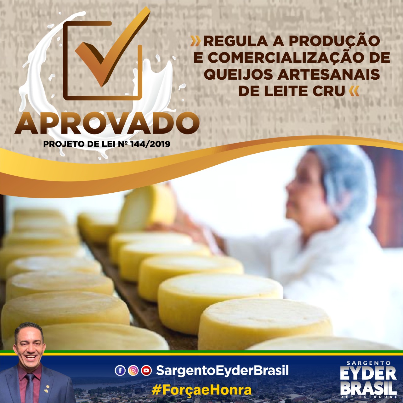 Projetode Lei do deputado Eyder Brasil regula a produção e comercialização de queijosartesanais