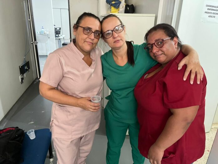 Algumas das profissionais de Enfermagem de plantão no momento do ocorrido: Maria Selma Onorio, Alexsandra de Sousa Marciano, Marcilene Savi